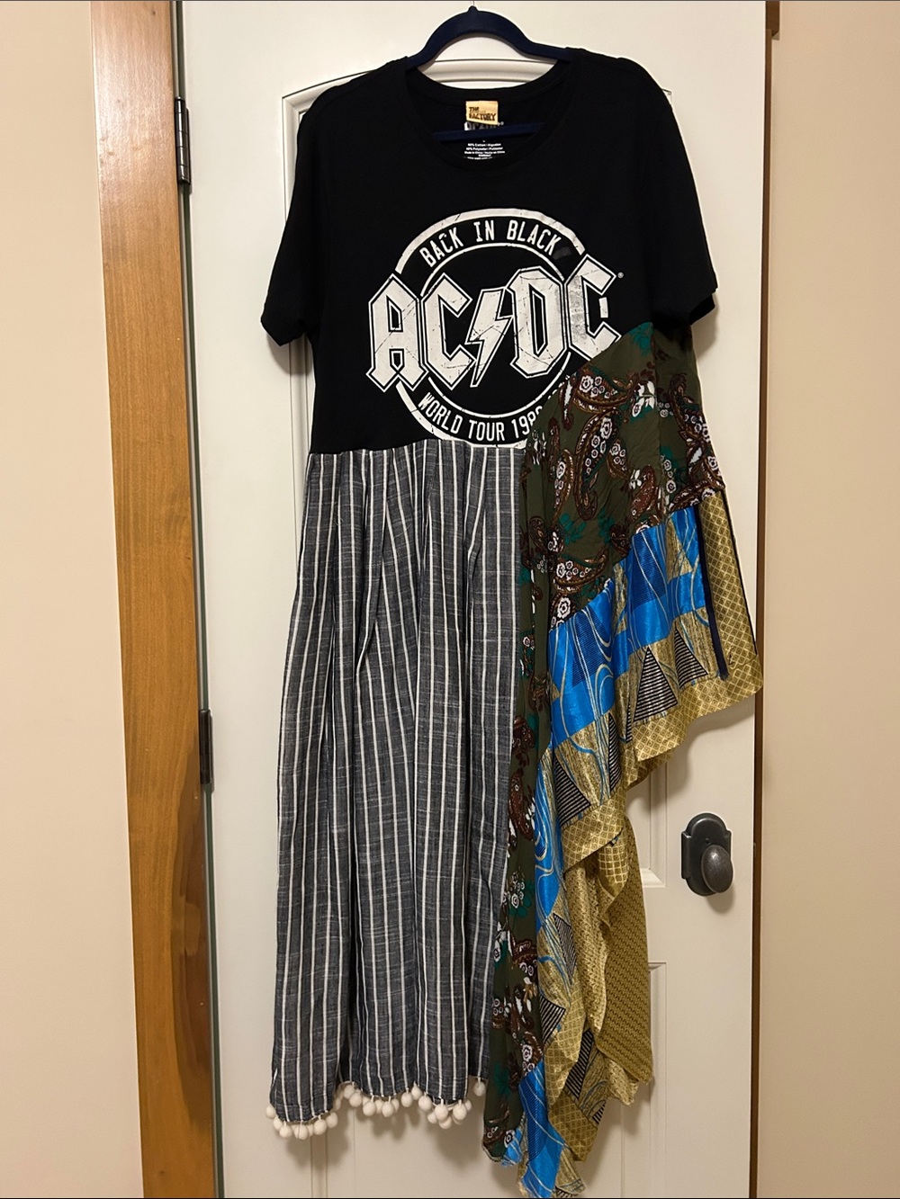 AC/DC Black Graphic Tunic Dress with Mixed-Print Panels